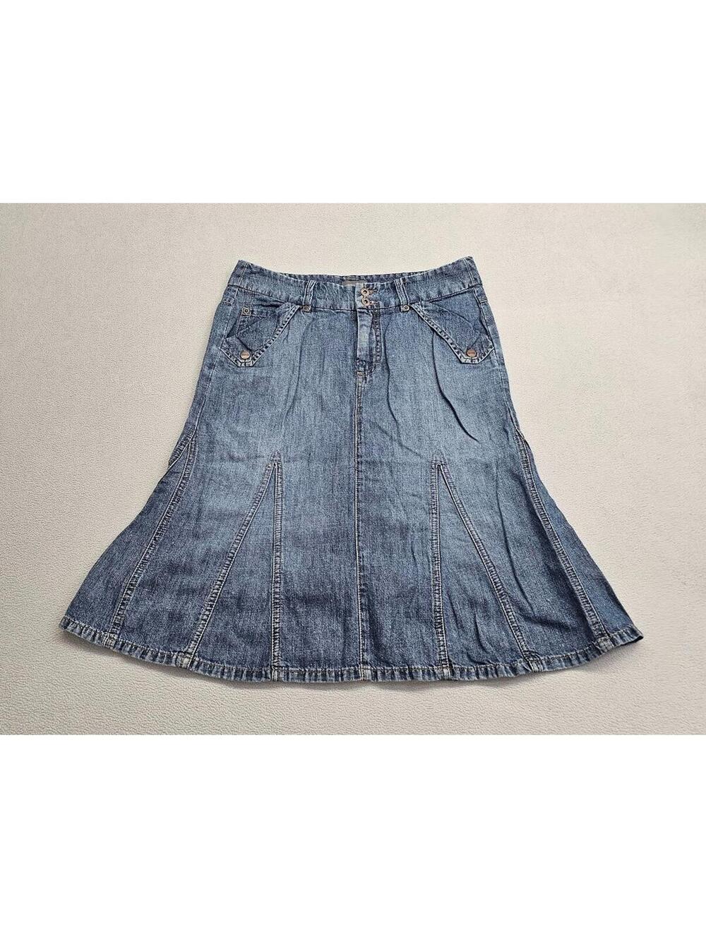 Mexx Denim Jean Pleated Skirt Womens Size 6 Below The Knee